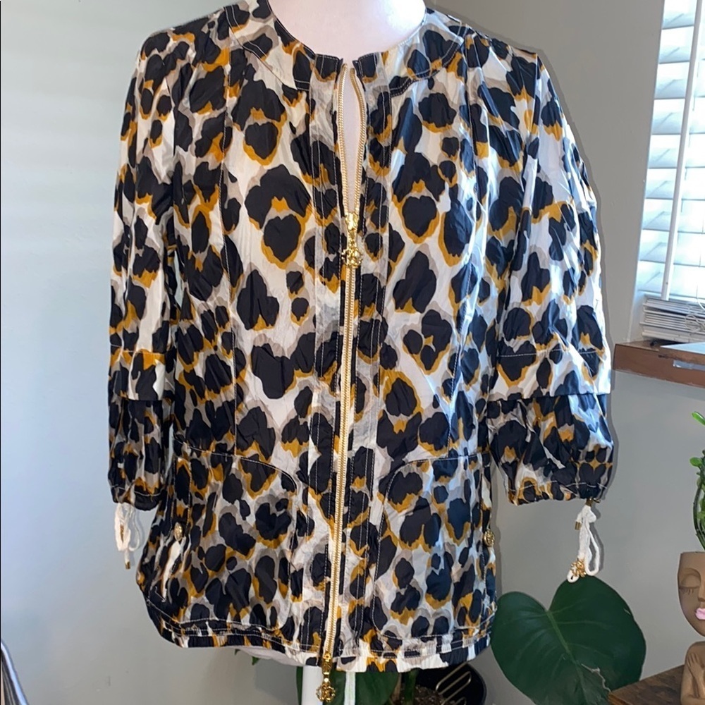 Roberto Cavalli Tricolor Silk Animal Print Ruched Sleeve Blouse SZ 42,Nylon
